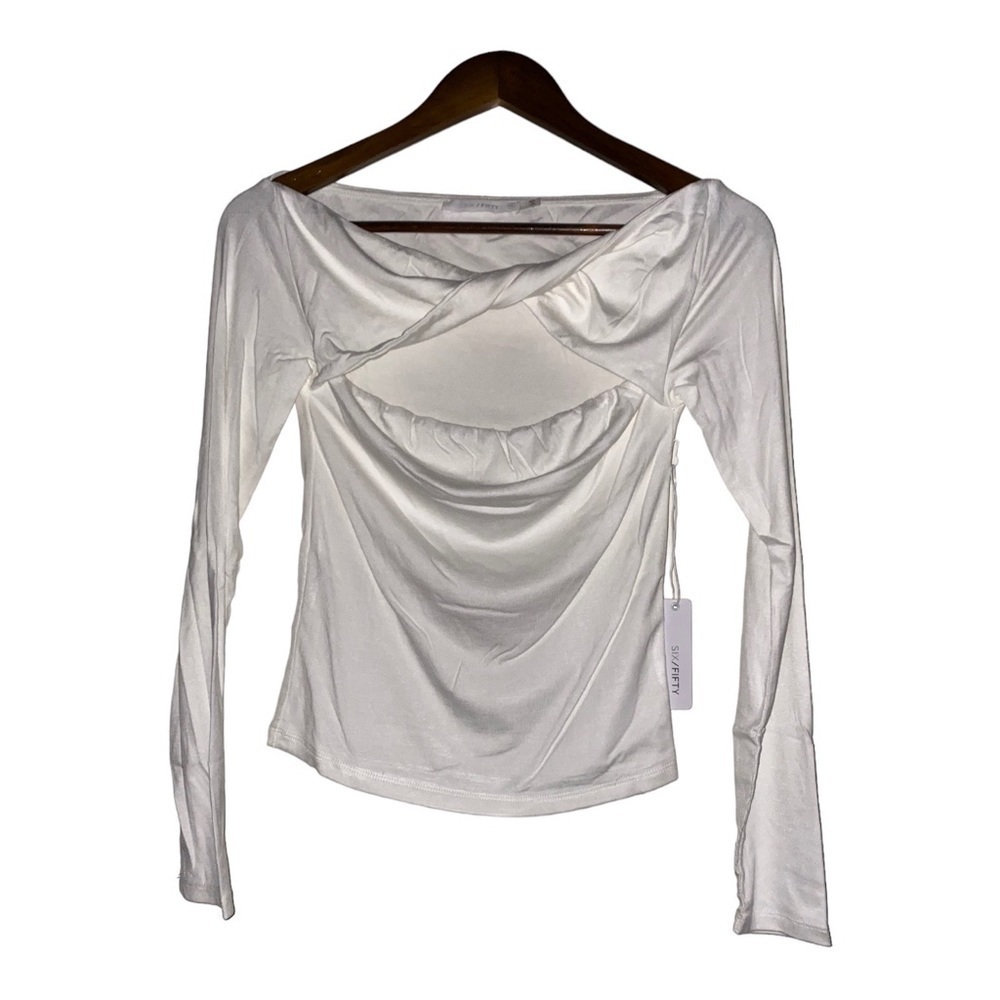 Six Fifty Off The Shoulder Cut Out Fitted Top Women Medium White Long Sleeve NWT